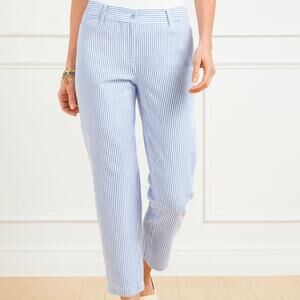 Talbots Perfect Crops Pant - Sunshine Seersucker Blue & White Striped Size 8P